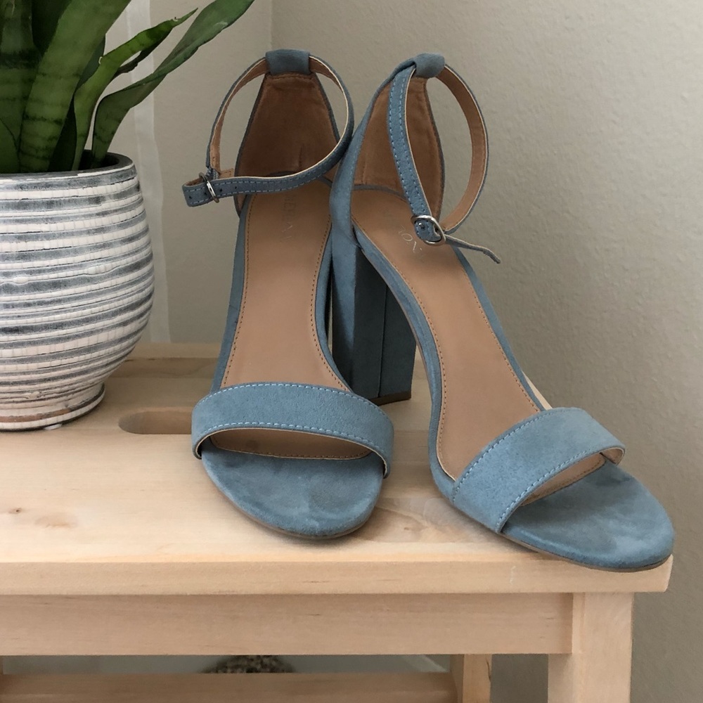 Merona blue suede strappy heels